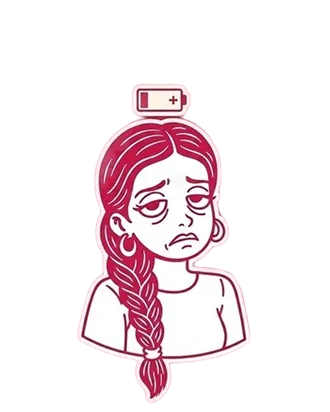 Low battery graphic representing mid-cycle fatigue and hormonal energy dips